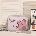 Portable white cartoon bear travel bag with adjustable strap and cute print design - Upgraded Grey Strawberry Bear