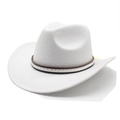 White felt cowboy hat featuring a brown leather band with silver star-shaped metal studs - M (56-58cm) / White