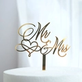 Golden acrylic Mr & Mrs wedding cake topper with infinity heart symbol for couples - Gold Heart Infinity Symbol MR&MRS