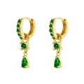 Close-up of S925 golden teardrop earrings with sparkling green zircon stones - Green Zirconia (Gold Plated)