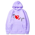 Light purple hoodie for women with heart puzzle print and kangaroo pocket detail - S / Tops / Lavender