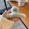 Light green plush hair claw clip for women featuring soft faux fur texture for autumn - Green Plush Hair Claw