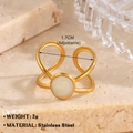 Adjustable golden stainless steel open ring with shell heart and geometric design - Gold/Hollow Double Heart