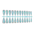 Lange Stiletto-Kunstnägel mit 3D-Silbermetallrand und blauen Wassertropfen-Design - 24 Stück/Set / Silberblau (Im Streifen)