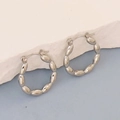 Silver stainless steel hoop earrings with unique beaded grain texture design - Silver Style K7-31