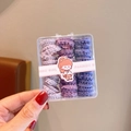Purple ruffled elastic hair ties set in a transparent box with cute fashion girl label - Mixed Purple