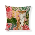 Detailed texture of linen cushion cover featuring a colorful leopard in tropical plants - Square (No Insert) / Leopard Tropical Jungle Style (AX7760-1)
