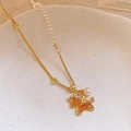 Collier plaqué or 18 carats avec pendentif cheval élégant, perles et pierres d'ambre - 72# Collier-Or-Pendentif Pégase perle