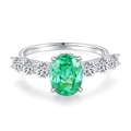 S925 sterling silver ring with emerald green oval stone and clear cubic zirconia gems - US 5 / CBJZ012