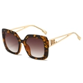 Retro-Sonnenbrille im Schildpatt-Rahmen mit hohl geschnittenen goldenen Metallbügeln - Leopard-Rahmen Braune Verlaufsgläser