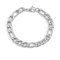 Classic silver Figaro chain bracelet in stainless steel with secure lobster clasp closure - 16.5cm / 8mm / Steel