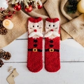 Chaussettes de Noël en polaire corail rouge et blanc avec motif du Père Noël festif - Père Noël à barbe blanche