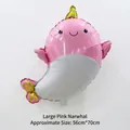 Pink and white narwhal foil balloon with golden horn for ocean themed party decor - Large Pink Narwhal