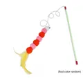 Cat teaser wand with colorful plush balls, yellow feathers and a small bell for kittens - Yellow Fur Ball Feather (B37507/Random Pole)