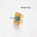 Verstellbarer goldener Edelstahlring mit gehämmerter Geometrie und rundem Türkisstein - Rechteckiger Gehämmert Offener Stil (TR063) / Gold