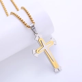 Pendentif croix bicolore minimaliste en acier inoxydable avec chaîne boîte dorée pour adultes - Bicolore Or (Avec Chaîne)