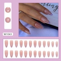 Taro purple French almond press-on nails with white accents and minimalist hollow design - Hollow French (W1043)