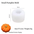 Macro shot of pumpkin-shaped silicone mold with orange finished product and size details - Small Pumpkin / White