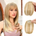 Light gold thin air bangs hair extension with sideburns and clip for women - No Sideburns - Light Blonde/107
