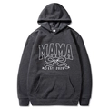 Dark grey Mama Est 2025 Coquette Hoodie featuring white logo and bow graphics - Dark Gray