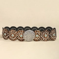 Ceinture élastique imprimé léopard avec boucle ronde en turquoise et détails gravés - Argent Léopard