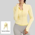 Slim fit sunny yellow zip-up sports jacket for women with high-stretch fabric and thumbholes - S / Tops / Sunny Yellow