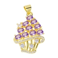 Golden basket charm with purple oval gems and white zircon inlay for jewelry making - Purple Basket Pendant-44