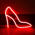 Insegna al neon rossa a forma di scarpa con tacco alto per decorazioni murali festive - Doppio uso batteria e USB / Rosso