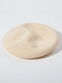 Classic beige knitted linen beret with breathable texture for women in retro style - Adjustable / Off White