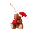 Brauner Plüsch-Teddybär-Anhänger mit roter Weihnachtsmütze und kleiner Geschenkbox - Kaffee Bär Mit Geschenkbox / Braun