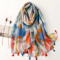 Exotic mosaic print scarf with colorful tassels and soft lightweight fabric texture - 180*90CM / Multicolor Abstract Artistic Print (SL2112-030)