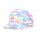 Casquette de baseball pour enfants à rayures avec fleurs d'hibiscus roses et bleues - Floral à Rayures Tropicales