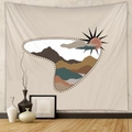 Detailed view of bohemian tapestry with sun and mountains on minimalist wall decor - Billion (78)