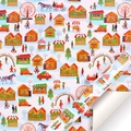 Christmas gift wrapping paper featuring festive market illustration and rolled edge detail - Style 2 (Christmas Market) / 50x70cm