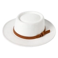 Detail of a white wool felt fedora featuring a brown leather band and metal buckle accent - M(56-58cm) / White