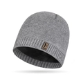 Winter core-spun yarn knitted beanie in charcoal gray with warm fleece lining - One Size / Light Gray
