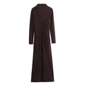 Elegant dark brown long-sleeve midi dress with side ruching details shown from the back - XS / Dark Brown
