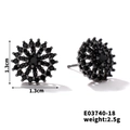 Minimalist black floral zircon stud earrings in a matte black finish for unisex style - Flower/Snowflake(E03740-18)