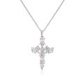 Cross pendant necklace with pear-cut cubic zirconia in a silver-tone setting - Platinum VD1135