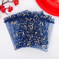 Dark blue organza jewelry pouches with gold star and moon patterns for gift storage - Star Moon Ribbon/Navy Blue