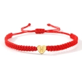 Handmade red braided nylon rope bracelet featuring a golden heart pendant with letter H - Gold Heart-H / Red