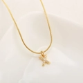 Gold plated initial X necklace with micro-paved zircons and sleek snake chain - Letter X(XN-05-X) / Gold