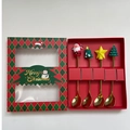 4-piece golden Christmas spoon set with festive silicone toppers in a gift box - Gold 4PCS Set Red Box Style D (Machine Polished)