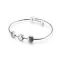 Silver twisted stainless steel wire bangle with metallic beads and white faux pearls - Silver Style (KB120867-KFC)