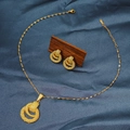 Textured gold circle pendant necklace and earrings set on dark blue satin fabric - E6107-16/Gold Intertwined Double Rings