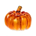 Bernsteinfarbene LED-Kürbisdekoration aus Kunstharz mit Glitzereffekt für Halloween - 7cm / Transparentes Gold