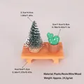 Miniature Christmas tree and heart cactus on wood base DIY tabletop decor set - Style 4 Christmas Table Set (3-Piece)