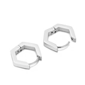 Minimalist silver hexagonal stainless steel hoop earrings with polished geometric finish - Silver (KE99199-KFC)