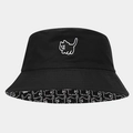 Detailopname van zwarte vissershoed met kattenborduurwerk en geprinte binnenvoering - Kat Borduurwerk Stijl (1# Zwart) / Zwart