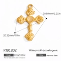 Gold stainless steel cross pendant with rose pattern and heart zircon inlay measurements - Gold Rose Flower Heart Gem Decorated Cross Pendant (PJ91802)